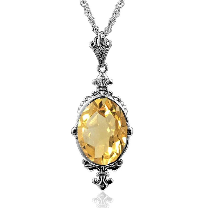 10x14mm Citrine Pendant Necklace – 925 Sterling Silver, Victorian Style Luxury Jewelry