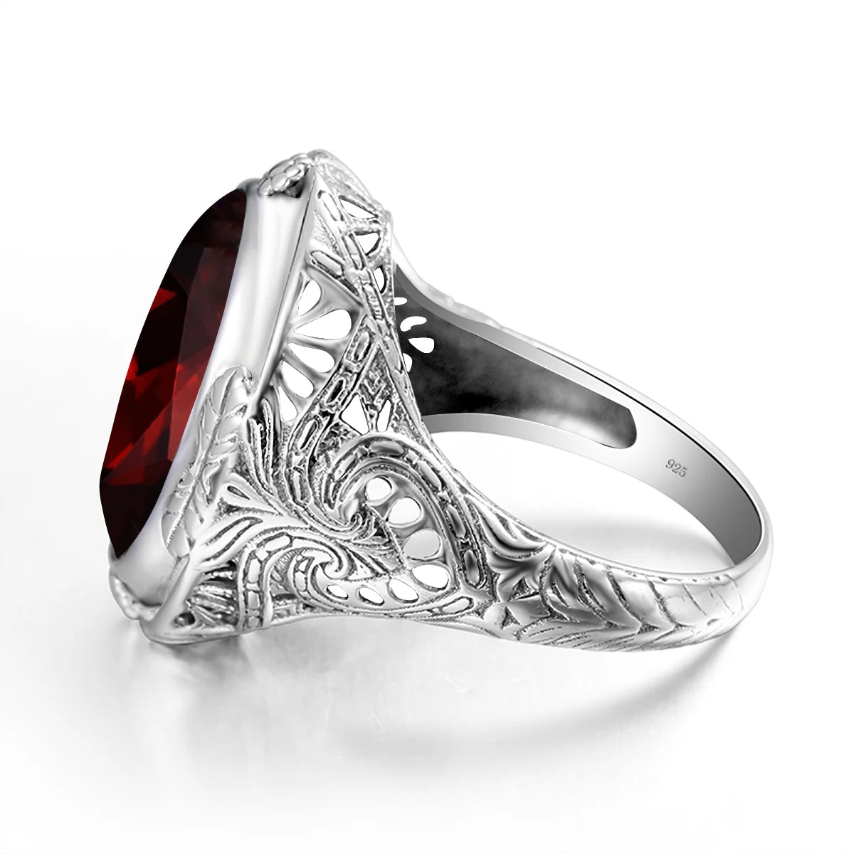 14x18mm Byzantine Garnet Ring – 925 Sterling Silver, Unisex Vintage Jewelry for Parties & Gifting