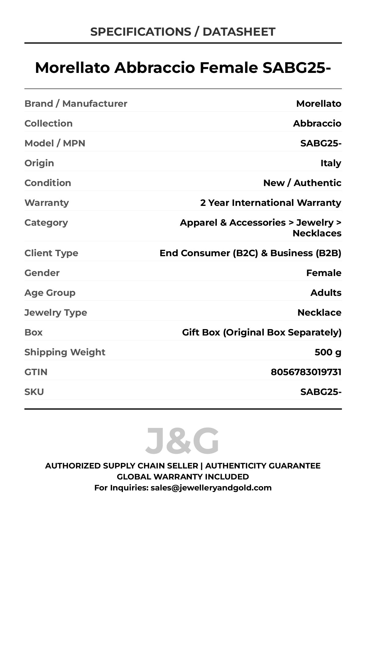 Morellato Abbraccio Female SABG25- - Specifications