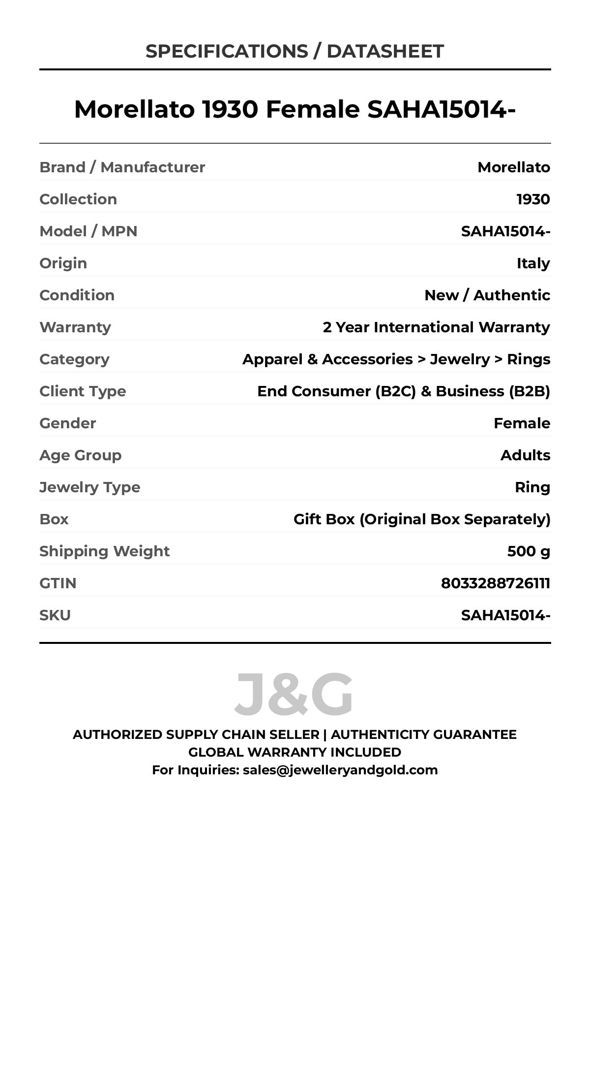 Morellato 1930 Female SAHA15014- - Specifications