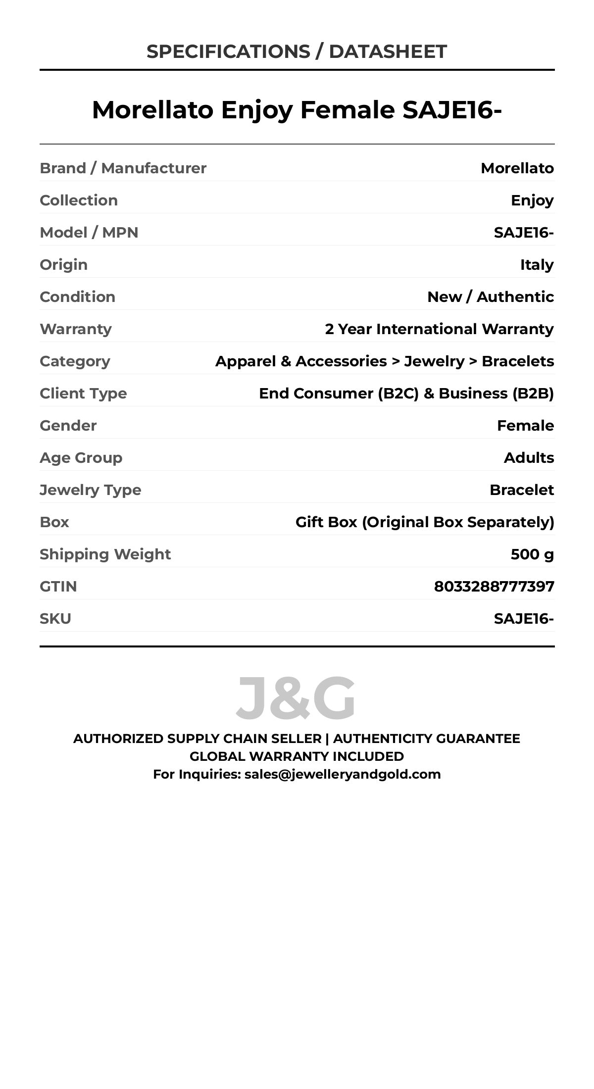 Morellato Enjoy Female SAJE16- - Specifications