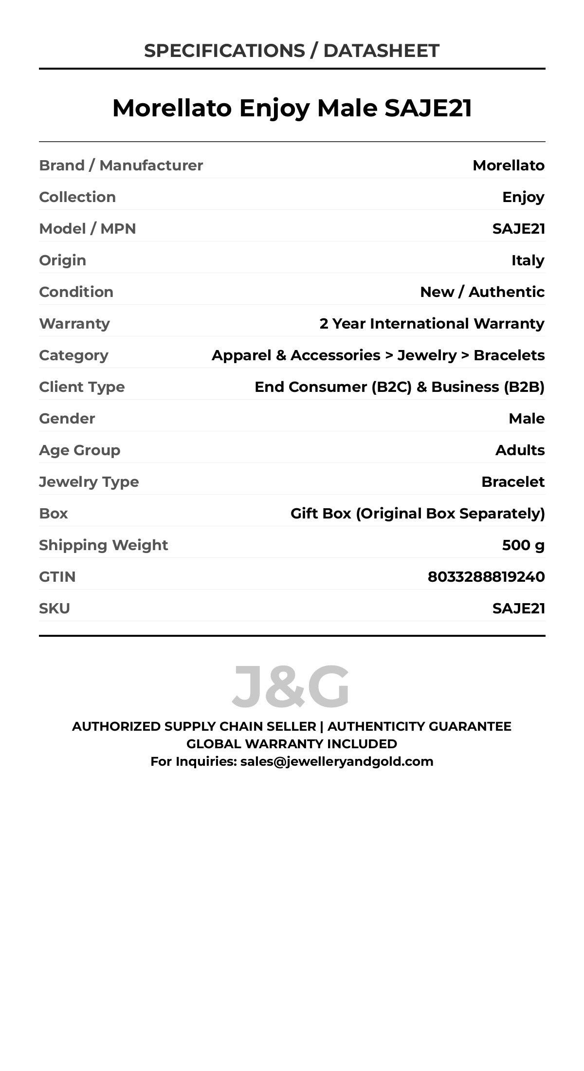 Morellato Enjoy Male SAJE21 - Specifications