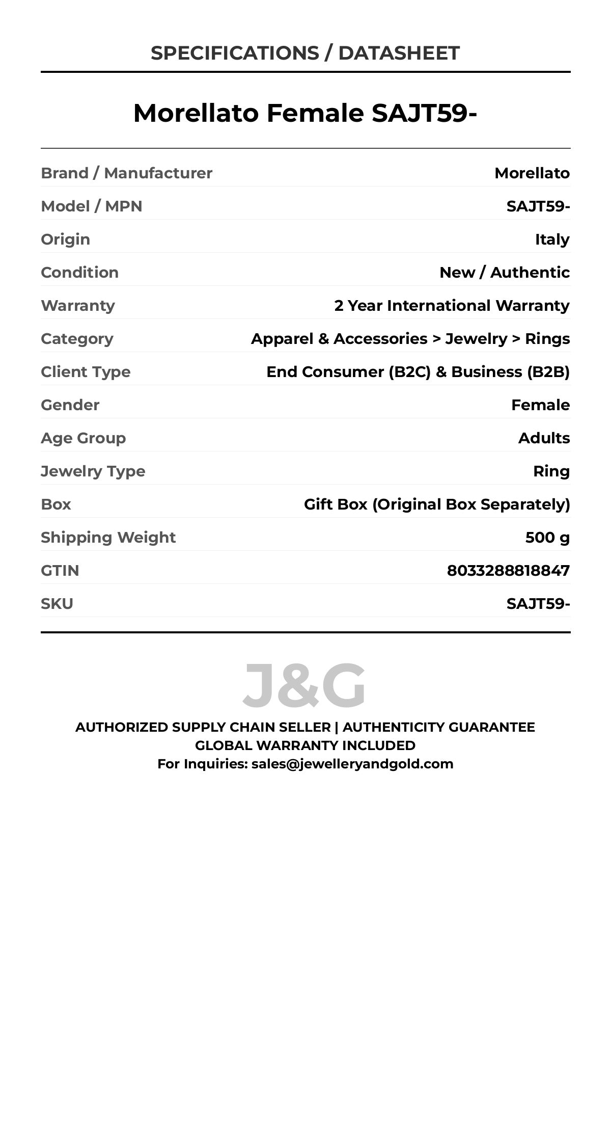 Morellato Female SAJT59- - Specifications