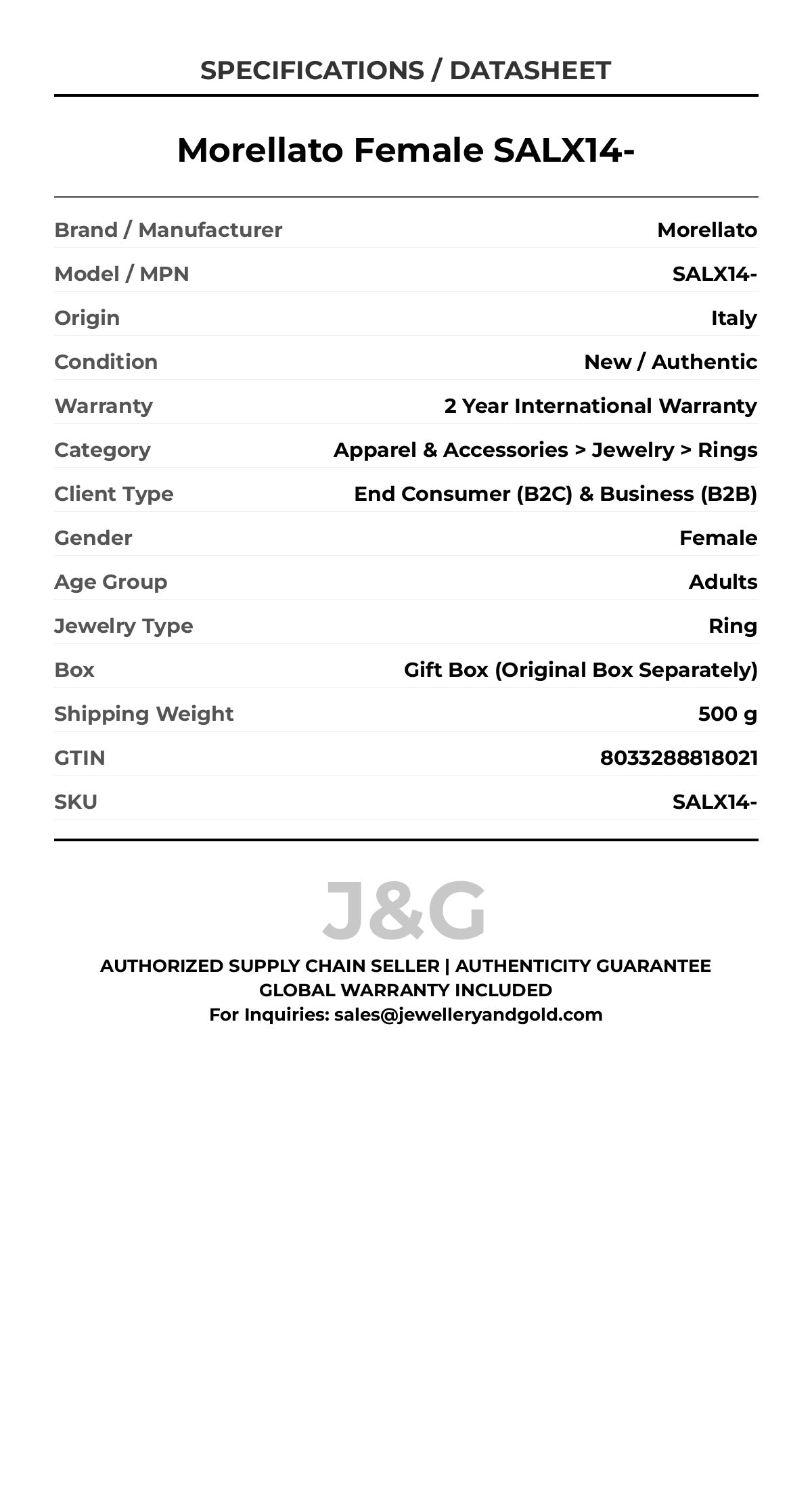 Morellato Female SALX14- - Specifications