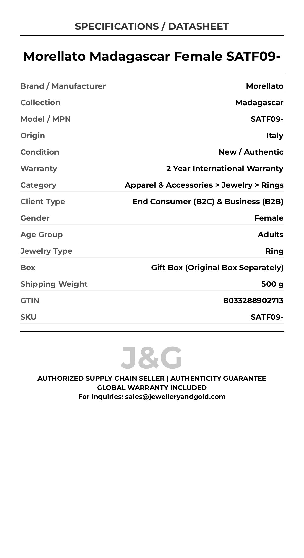 Morellato Madagascar Female SATF09- - Specifications