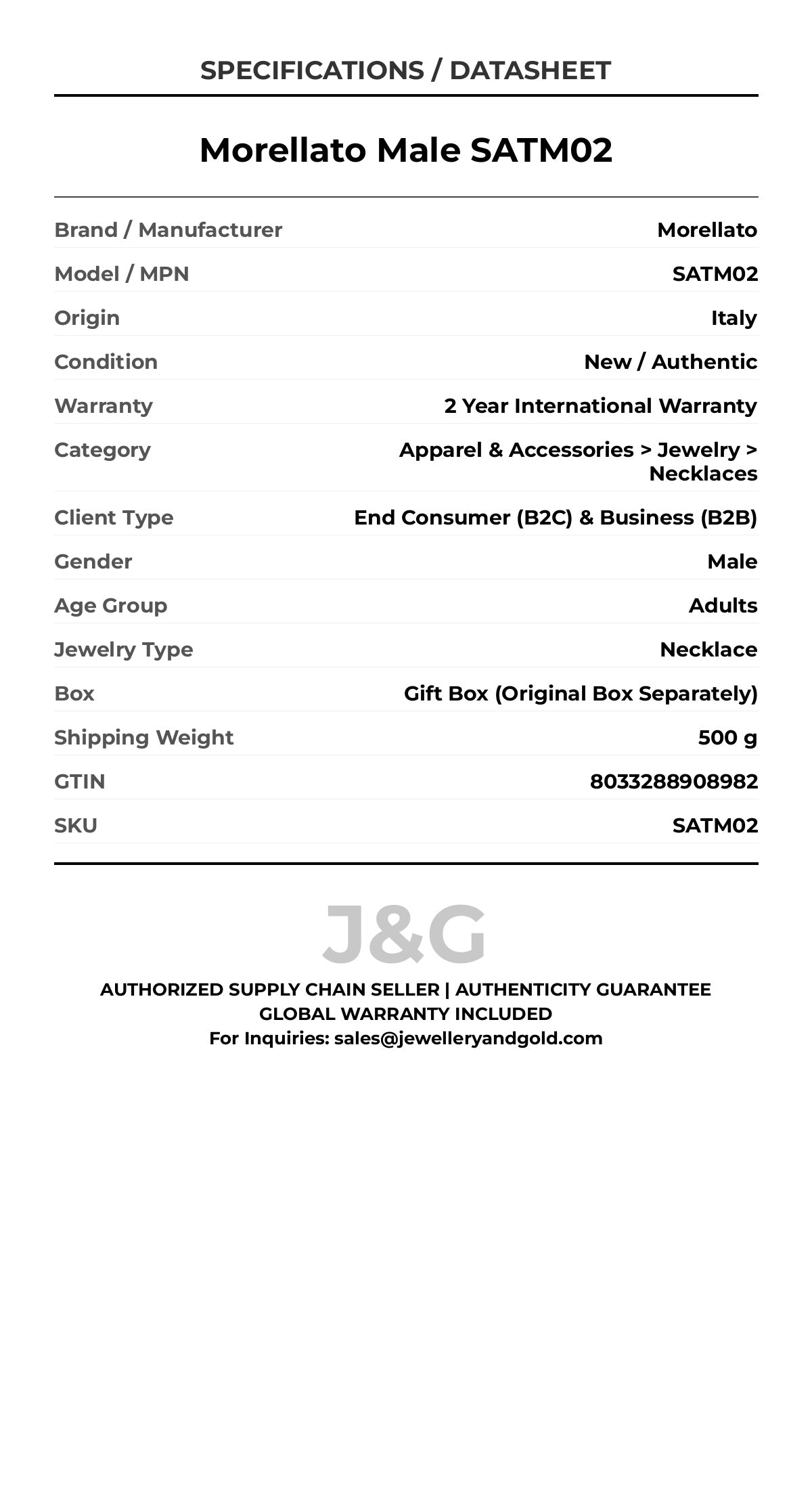 Morellato Male SATM02 - Specifications
