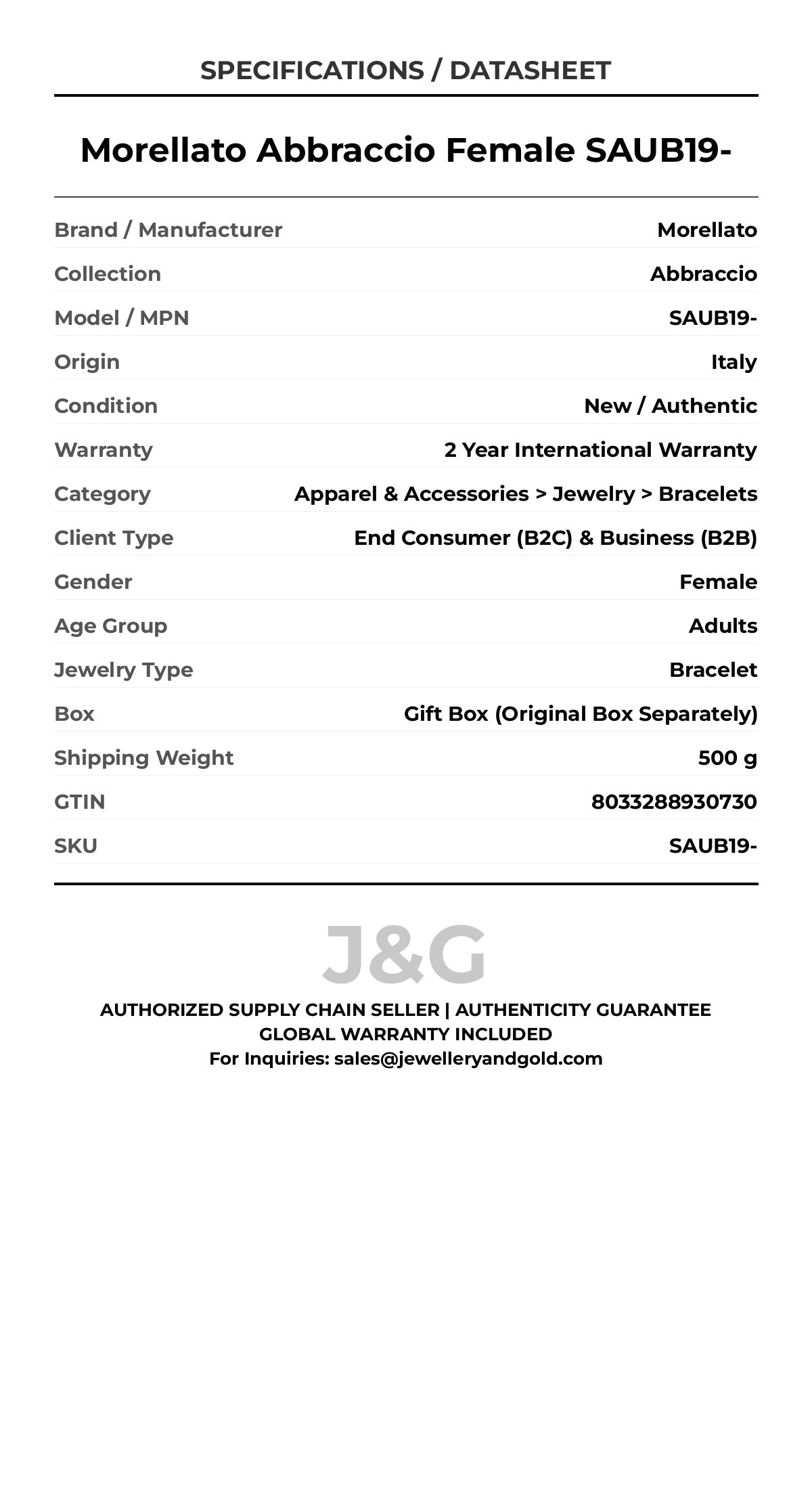 Morellato Abbraccio Female SAUB19- - Specifications