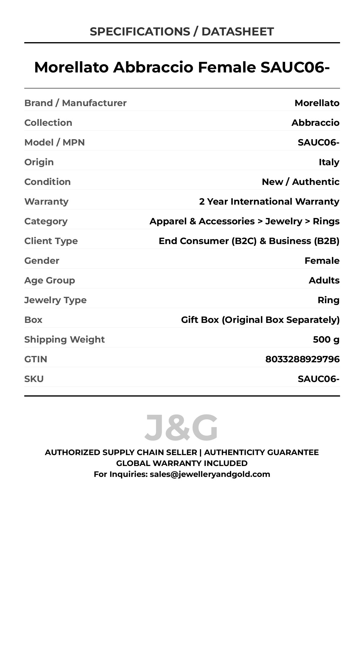 Morellato Abbraccio Female SAUC06- - Specifications