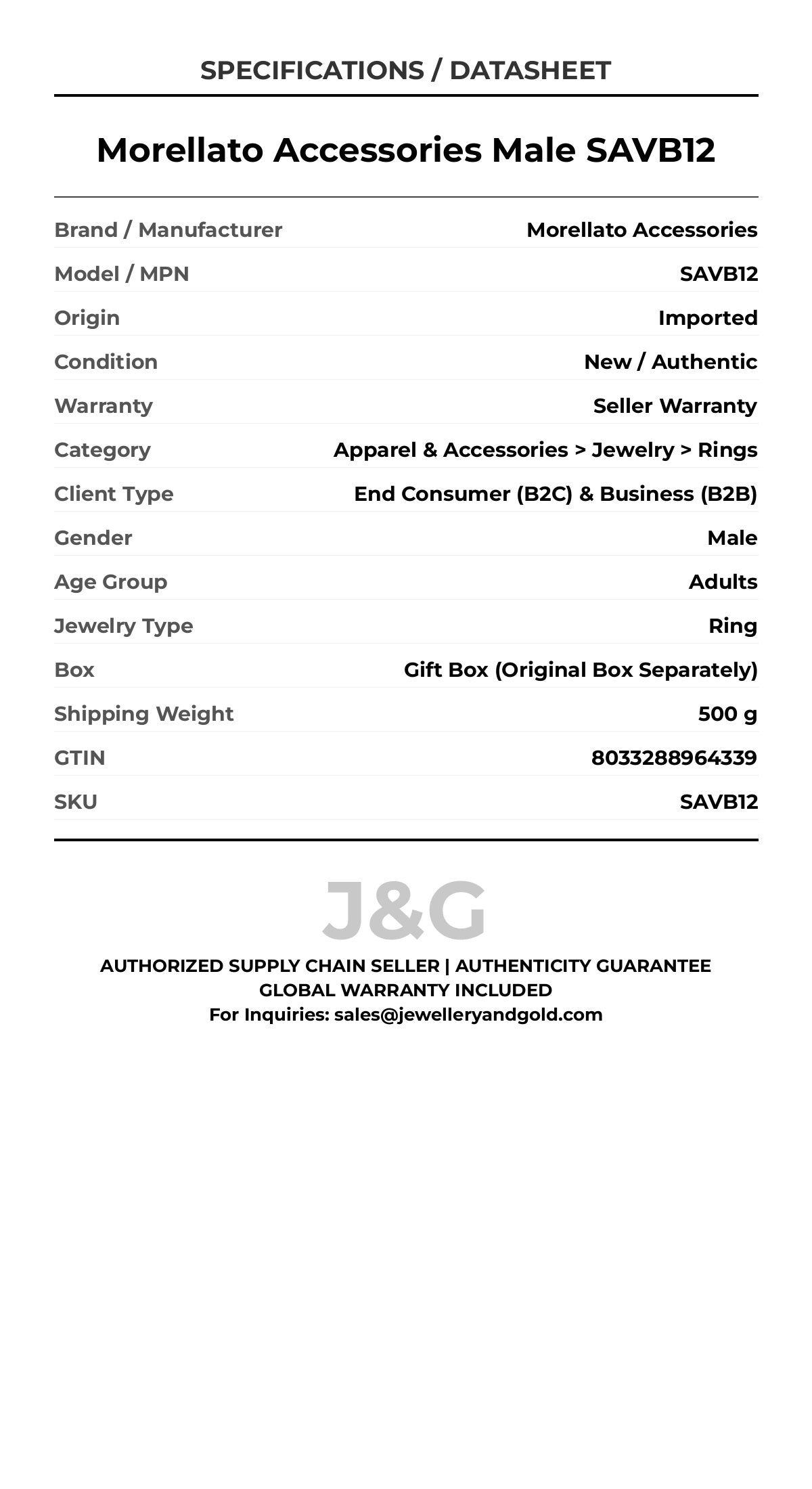 Morellato Accessories Male SAVB12 - Specifications