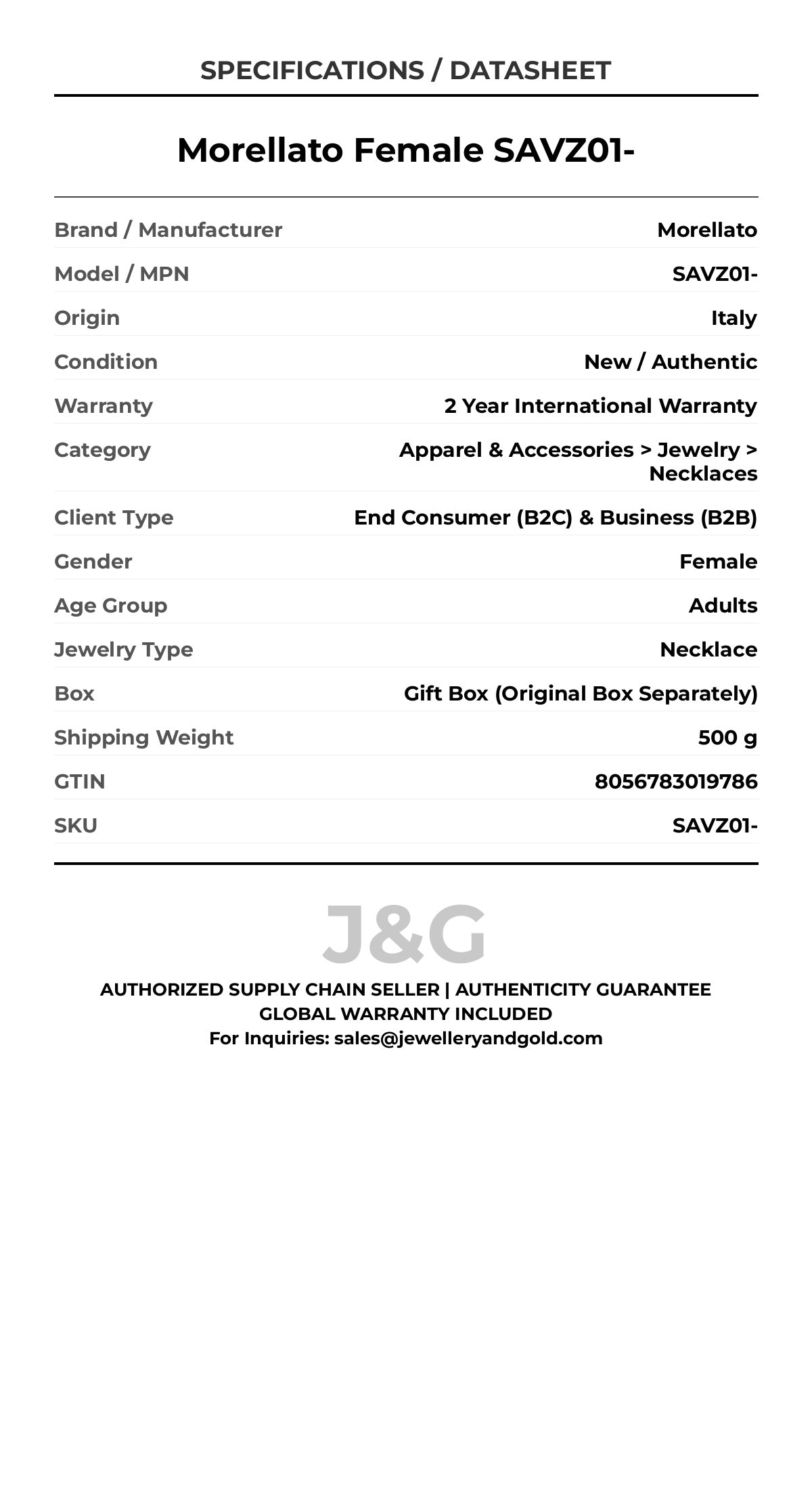 Morellato Female SAVZ01- - Specifications