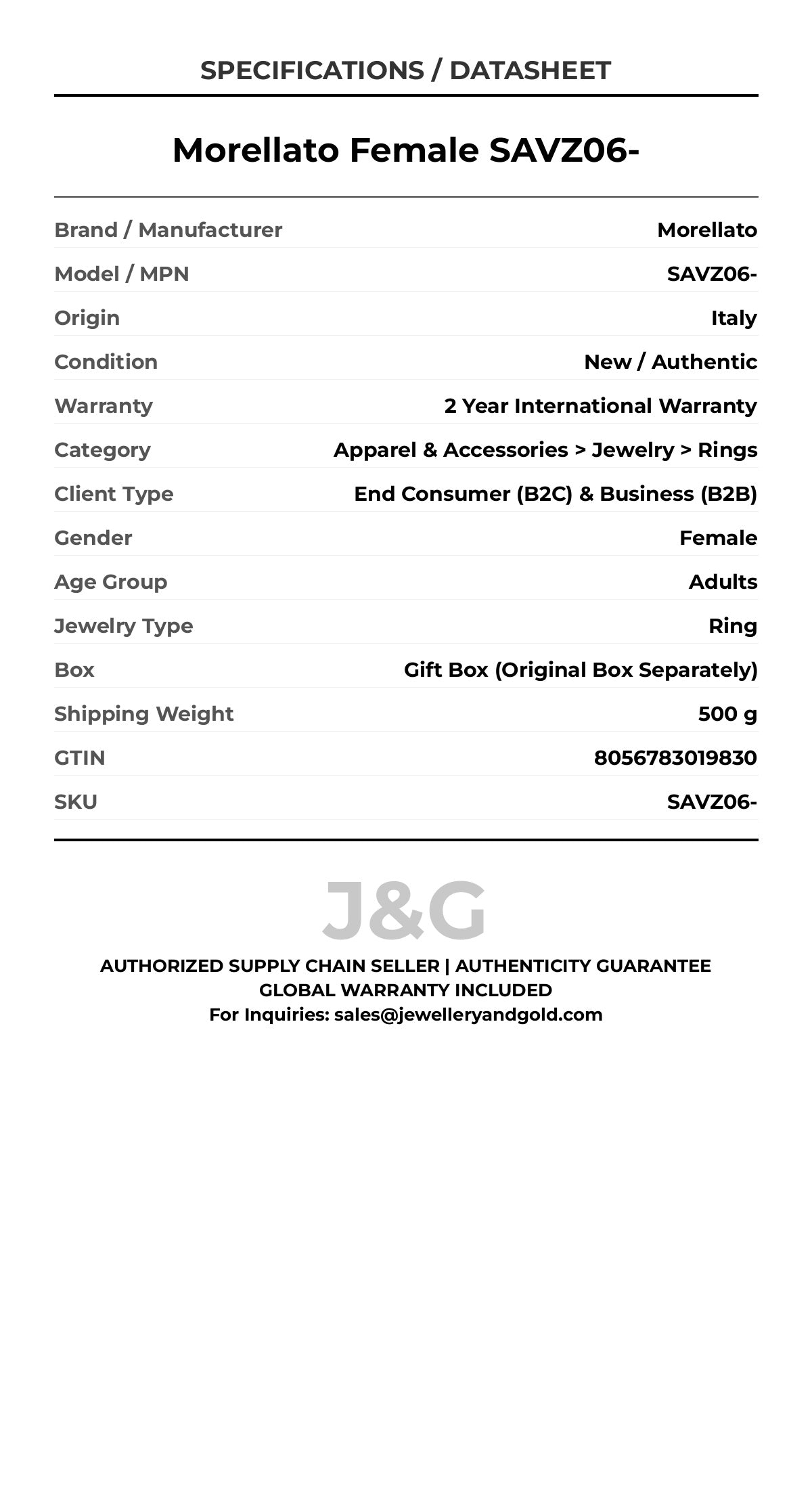 Morellato Female SAVZ06- - Specifications