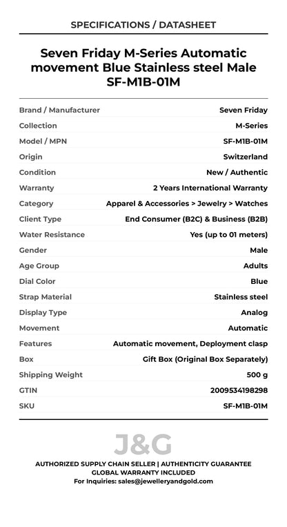 Seven Friday M-Series Automatic movement Blue Stainless steel Male SF-M1B-01M - Specifications