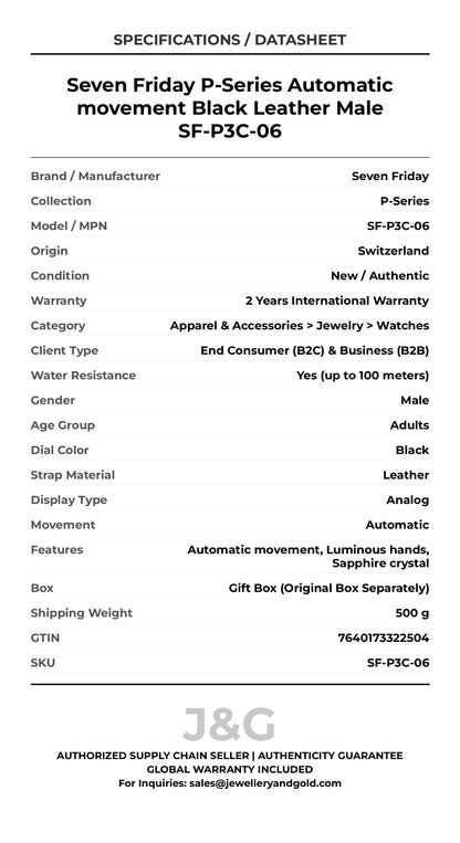 Seven Friday P-Series Automatic movement Black Leather Male SF-P3C-06 - Specifications