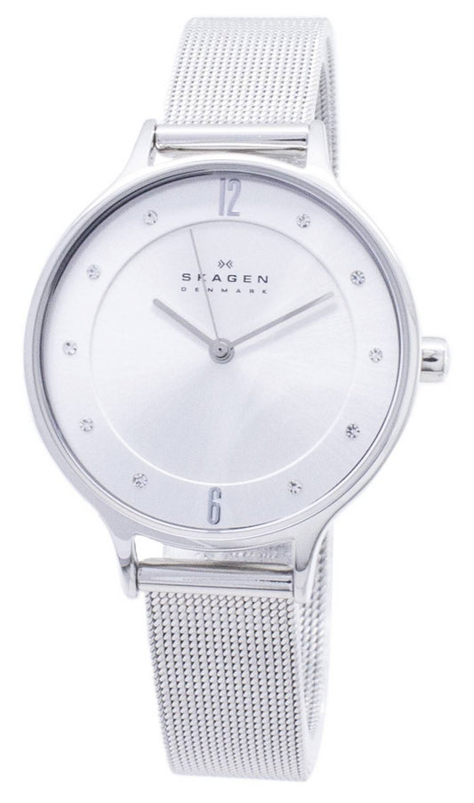 Skagen Deployment clasp Silver Stainless steel Female SKW2149. A brand-new Skagen watch featuring a Silver dial and a Stainless steel strap. Side view.