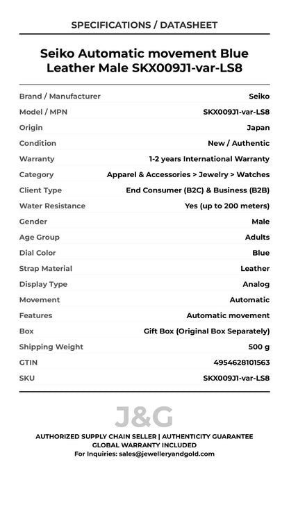 Seiko Automatic movement Blue Leather Male SKX009J1-var-LS8 - Specifications
