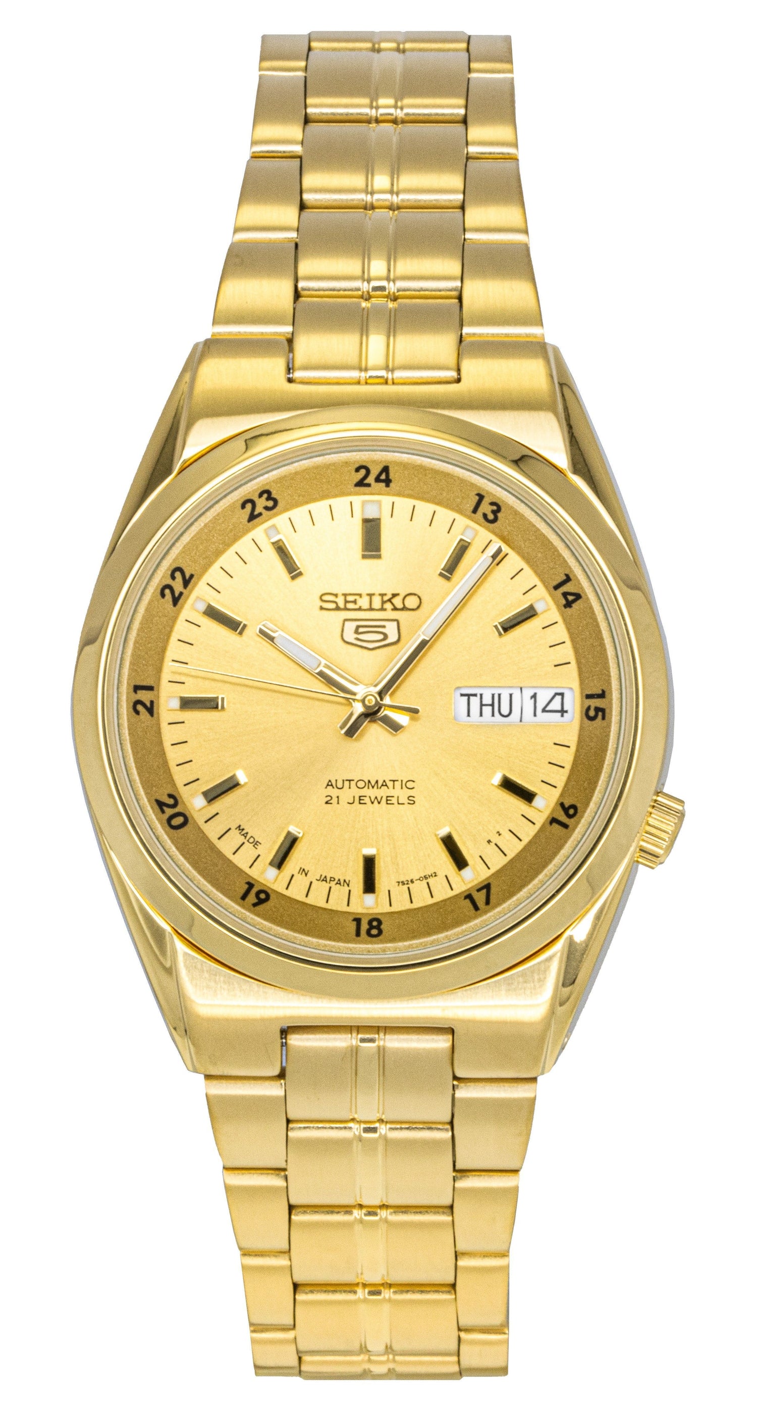 Seiko Automatic movement Blue Stainless steel Male SNK574J1. A brand-new Seiko watch featuring a Blue dial and a Stainless steel strap. Angled view.