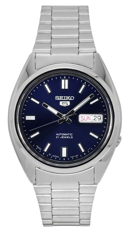 Seiko Automatic movement White Stainless steel Male SNXS77J1. A brand-new Seiko watch featuring a White dial and a Stainless steel strap. Side view.