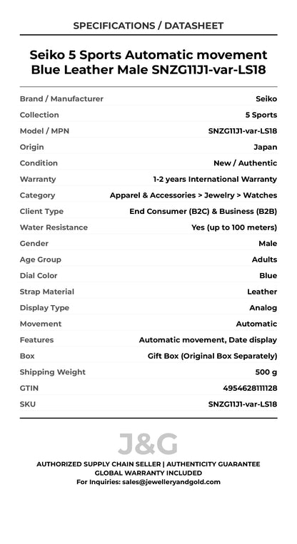 Seiko 5 Sports Automatic movement Blue Leather Male SNZG11J1-var-LS18 - Specifications
