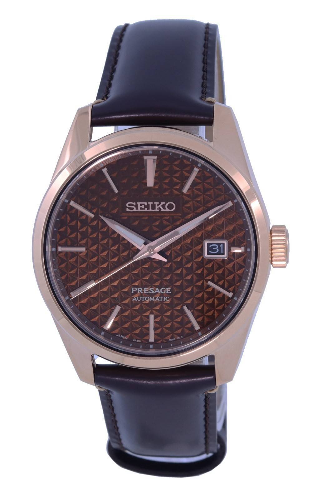 Seiko Presage Automatic movement Black Leather Male SPB170J1. A brand-new Seiko Presage watch featuring a Black dial and a Leather strap. Side view.