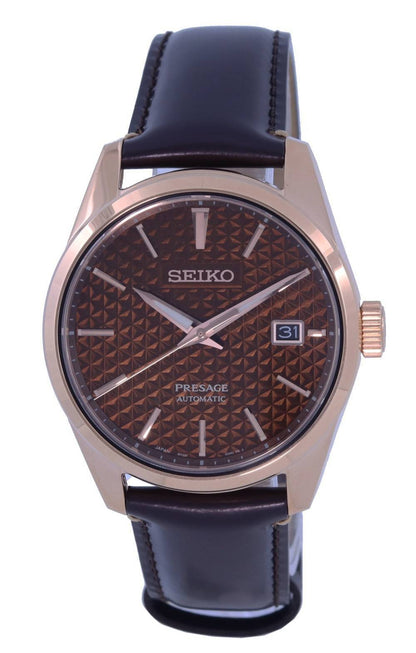 Seiko Presage Automatic movement Black Leather Male SPB170J1. A brand-new Seiko Presage watch featuring a Black dial and a Leather strap. Side view.