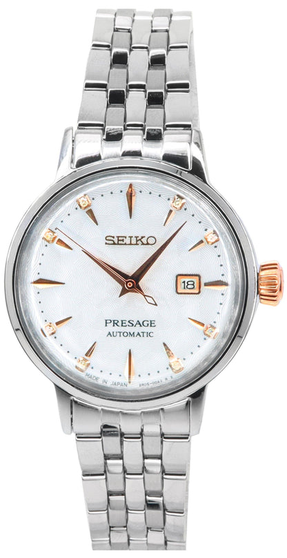 Seiko Presage Cocktail Time Automatic movement White Female SRE009J1. A brand-new Seiko Presage watch featuring a White dial. Front view.