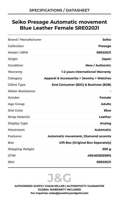 Seiko Presage Automatic movement Blue Leather Female SRE020J1 - Specifications