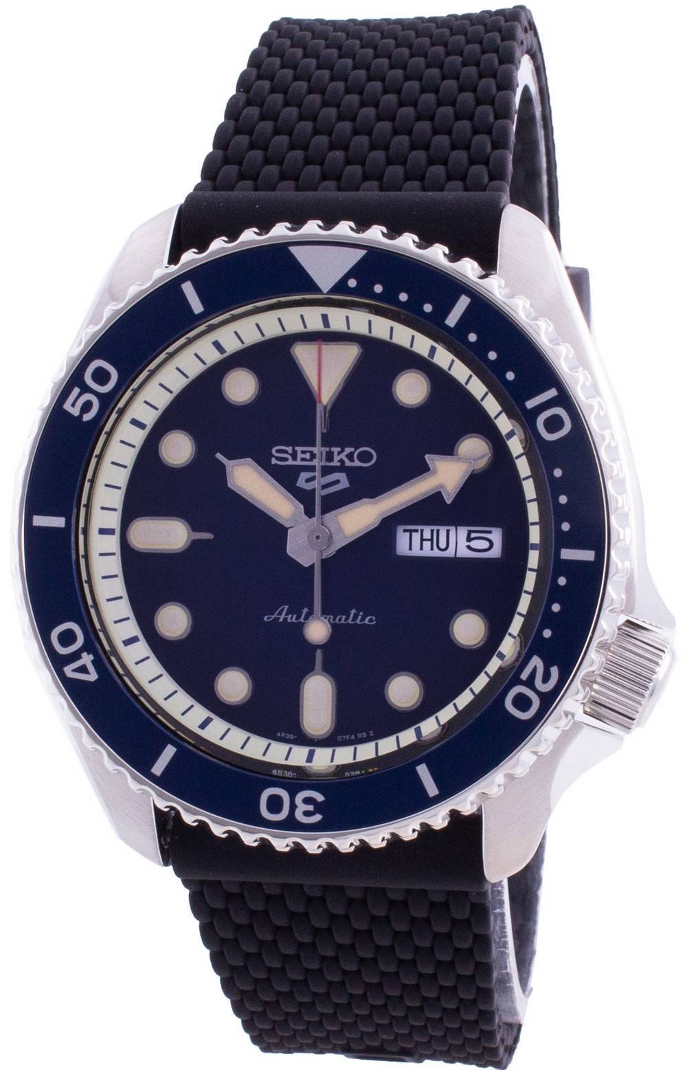 Seiko 5 Sports Automatic movement White Silicone Male SRPD71K2. A brand-new Seiko 5 Sports watch featuring a White dial and a Silicone strap. Front view.