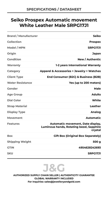 Seiko Prospex Automatic movement White Leather Male SRPG17J1 - Specifications