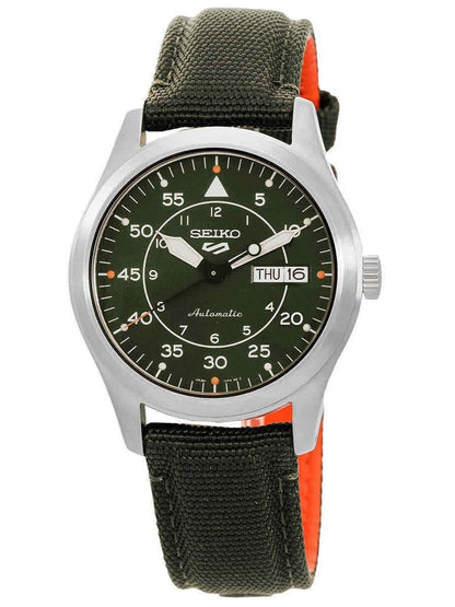 Seiko 5 Sports Field Automatic movement Blue Nylon Male SRPH29K1. A brand-new Seiko 5 Sports watch featuring a Blue dial and a Nylon strap. Angled view.