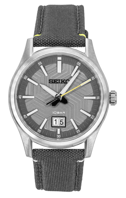 Seiko Conceptual Quartz movement Grey Nylon Male SUR543P1. A brand-new Seiko Conceptual watch featuring a Grey dial and a Nylon strap. Front view.