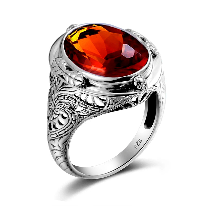 14x18mm Byzantine Garnet Ring – 925 Sterling Silver, Unisex Vintage Jewelry for Parties & Gifting