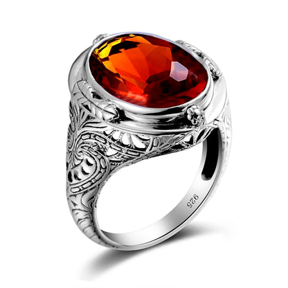 14x18mm Byzantine Garnet Ring – 925 Sterling Silver, Unisex Vintage Jewelry for Parties & Gifting