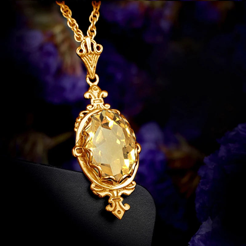 10x14mm Citrine Pendant Necklace – 925 Sterling Silver, Victorian Style Luxury Jewelry