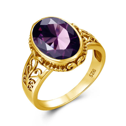 10x14mm Oval Garnet Statement Ring – 14K Gold Plated 925 Silver, Handmade Luxury Jewelry for Birthdays
