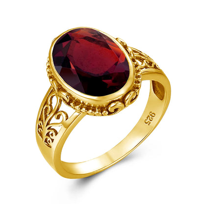 10x14mm Oval Garnet Statement Ring – 14K Gold Plated 925 Silver, Handmade Luxury Jewelry for Birthdays