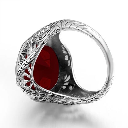 14x18mm Byzantine Garnet Ring – 925 Sterling Silver, Unisex Vintage Jewelry for Parties & Gifting