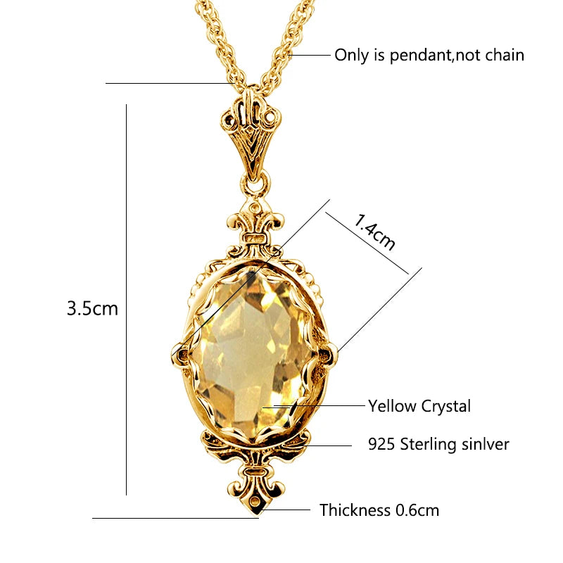 10x14mm Citrine Pendant Necklace – 925 Sterling Silver, Victorian Style Luxury Jewelry