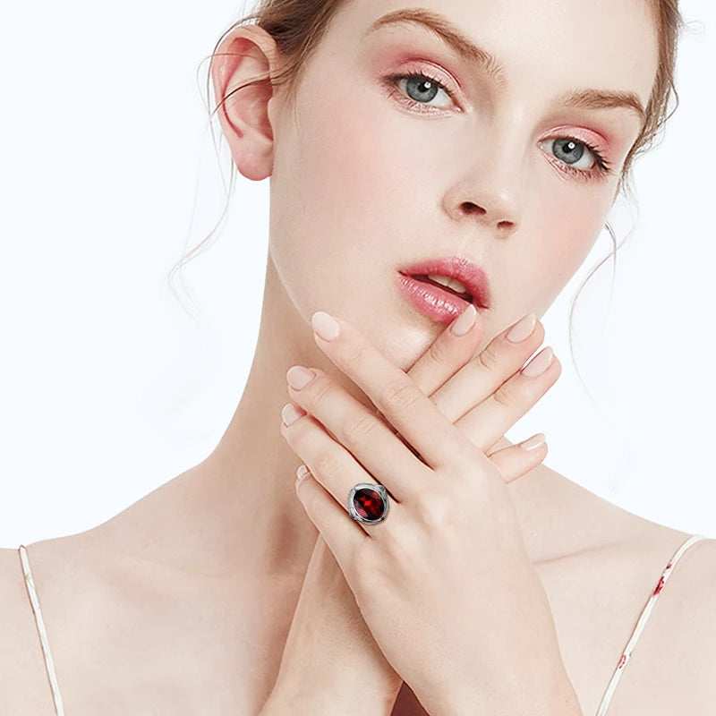 14x18mm Byzantine Garnet Ring – 925 Sterling Silver, Unisex Vintage Jewelry for Parties & Gifting