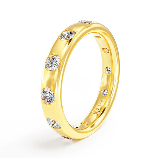Full Eternity Moissanite Wedding Ring – 14K Gold, D Color VVS1, GRA Certified, AU585 Bridal Jewelry
