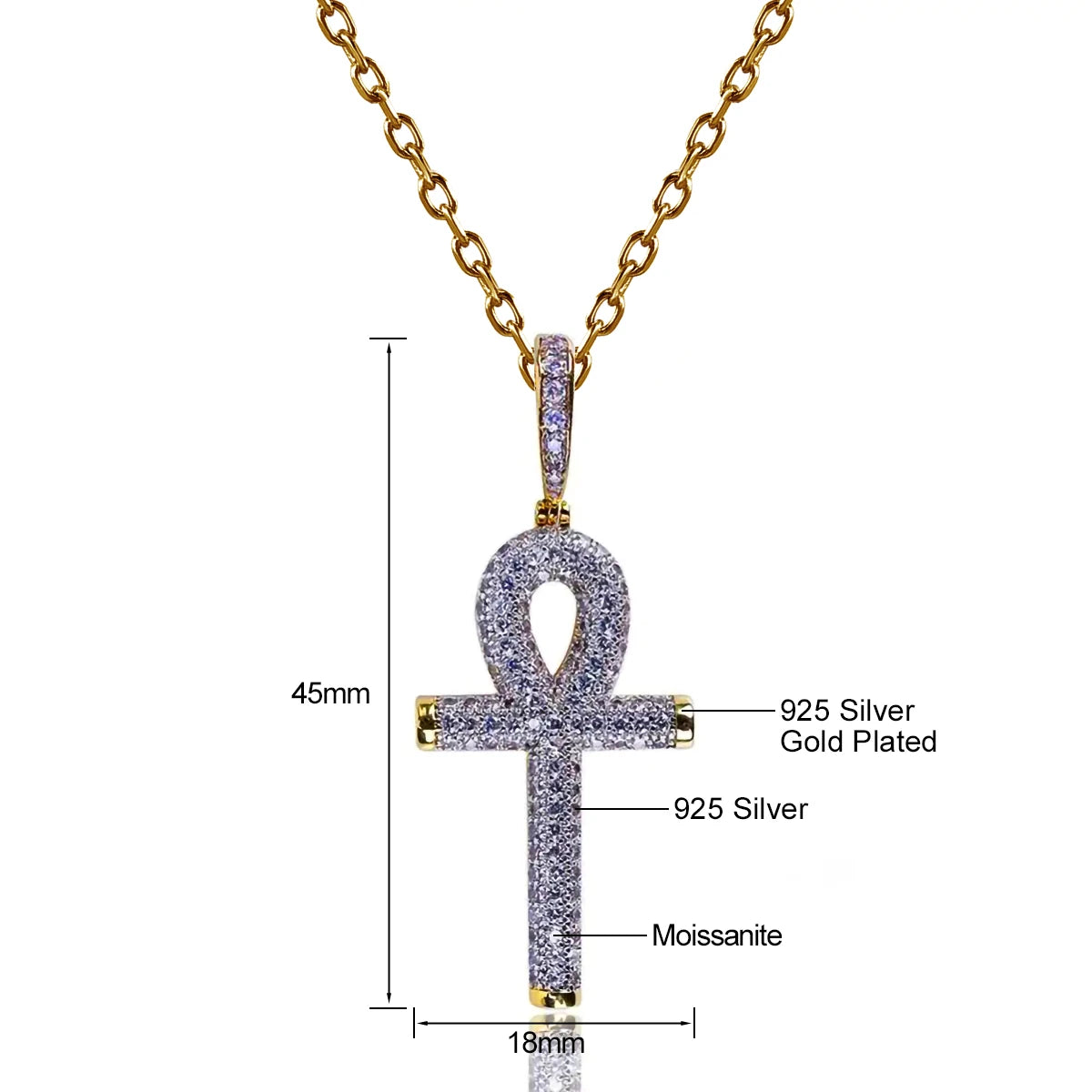 Hip Hop Moissanite Cross Pendant – 925 Sterling Silver, Unisex Christmas Jewelry