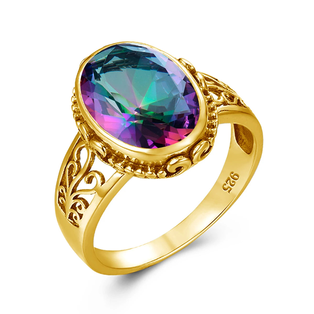 10x14mm Oval Garnet Statement Ring – 14K Gold Plated 925 Silver, Handmade Luxury Jewelry for Birthdays