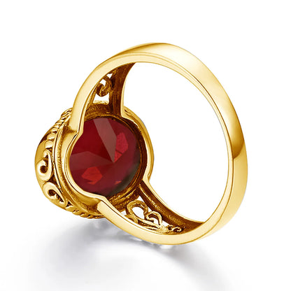 10x14mm Oval Garnet Statement Ring – 14K Gold Plated 925 Silver, Handmade Luxury Jewelry for Birthdays