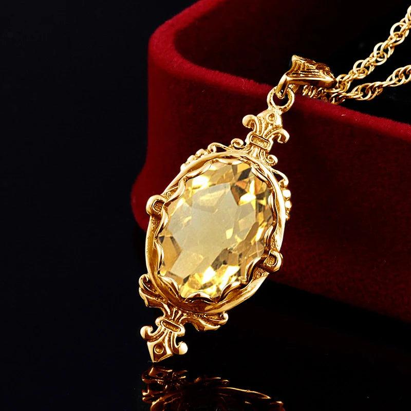 10x14mm Citrine Pendant Necklace – 925 Sterling Silver, Victorian Style Luxury Jewelry
