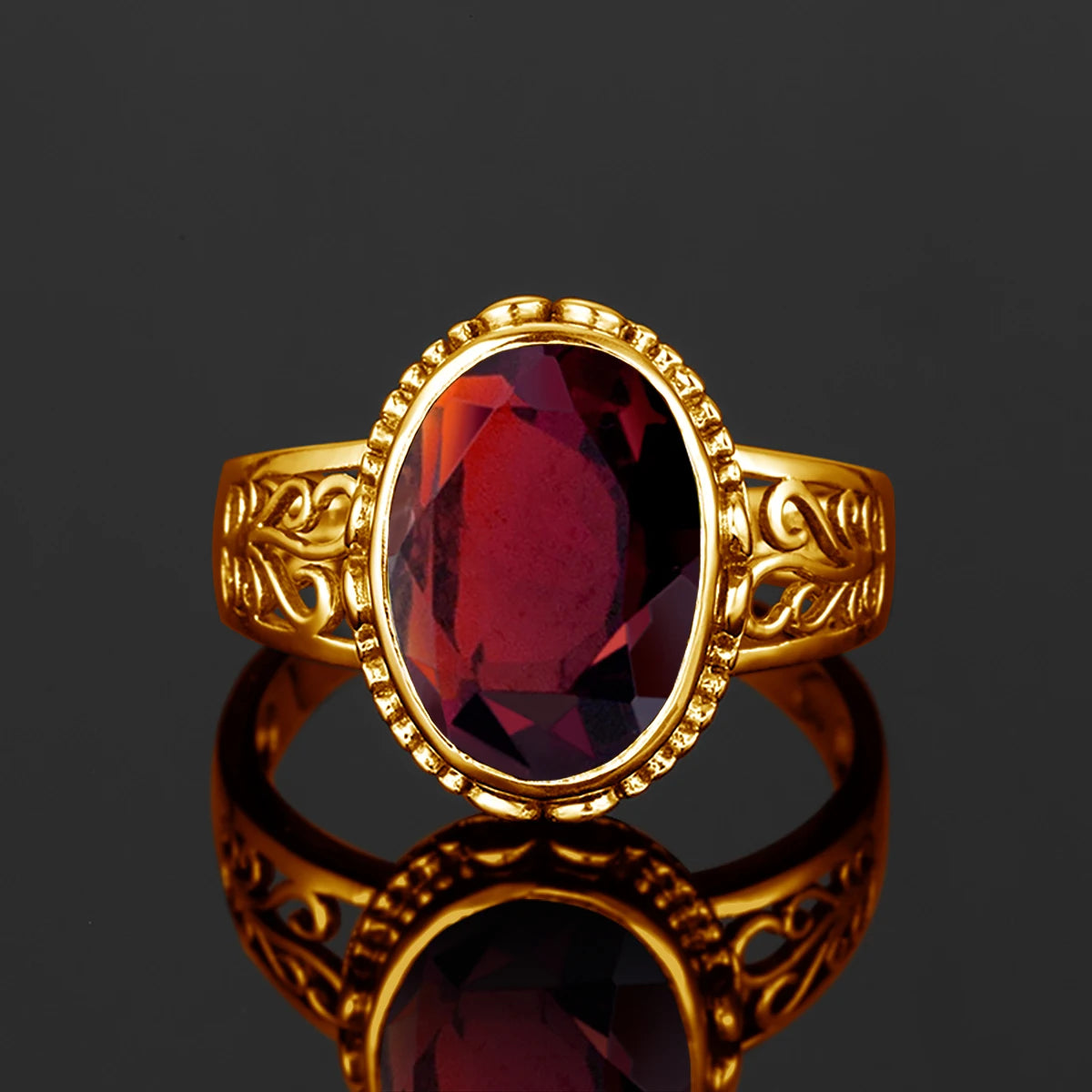 10x14mm Oval Garnet Statement Ring – 14K Gold Plated 925 Silver, Handmade Luxury Jewelry for Birthdays