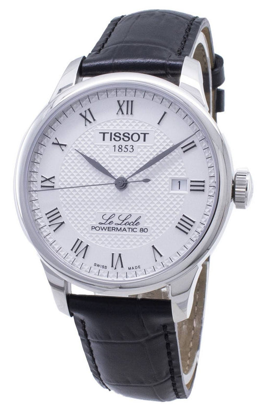 Tissot T-Classic Le Locle Automatic movement White Leather Male T006.407.16.033.00. A brand-new Tissot T-Classic watch featuring a White dial and a Leather strap. Side view.