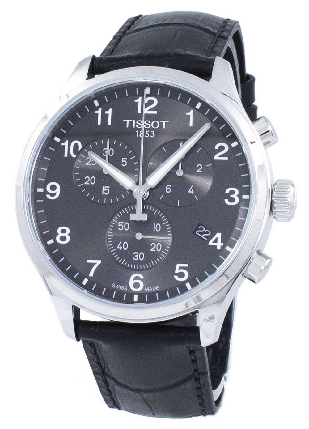Tissot T-Sport Chrono XL Date display Blue Leather Male T116.617.16.057.00~. A brand-new Tissot T-Sport watch featuring a Blue dial and a Leather strap. Front view.