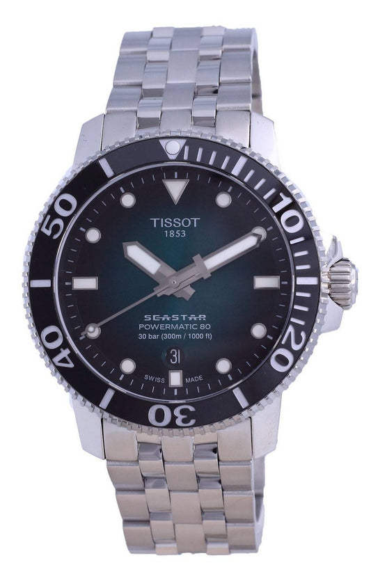 Tissot T-Sport Seastar Automatic movement Black Stainless steel Male T120.407.11.091.01. A brand-new Tissot T-Sport watch featuring a Black dial and a Stainless steel strap. Side view.