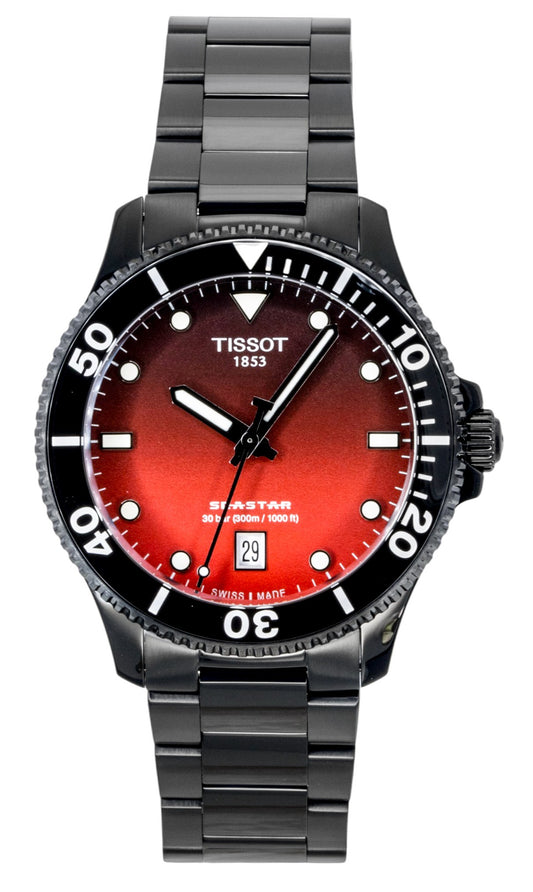 Tissot Quartz movement Black Stainless steel Male T120.410.33.421.00. A brand-new Tissot watch featuring a Black dial and a Stainless steel strap. Front view.