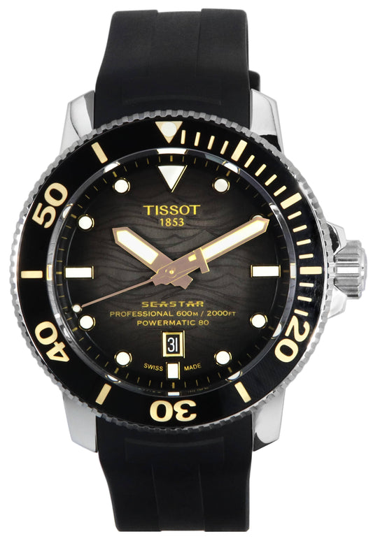 Tissot T-Sport Seastar Automatic movement White Rubber Male T120.607.17.441.01. A brand-new Tissot T-Sport watch featuring a White dial and a Rubber strap. Side view.