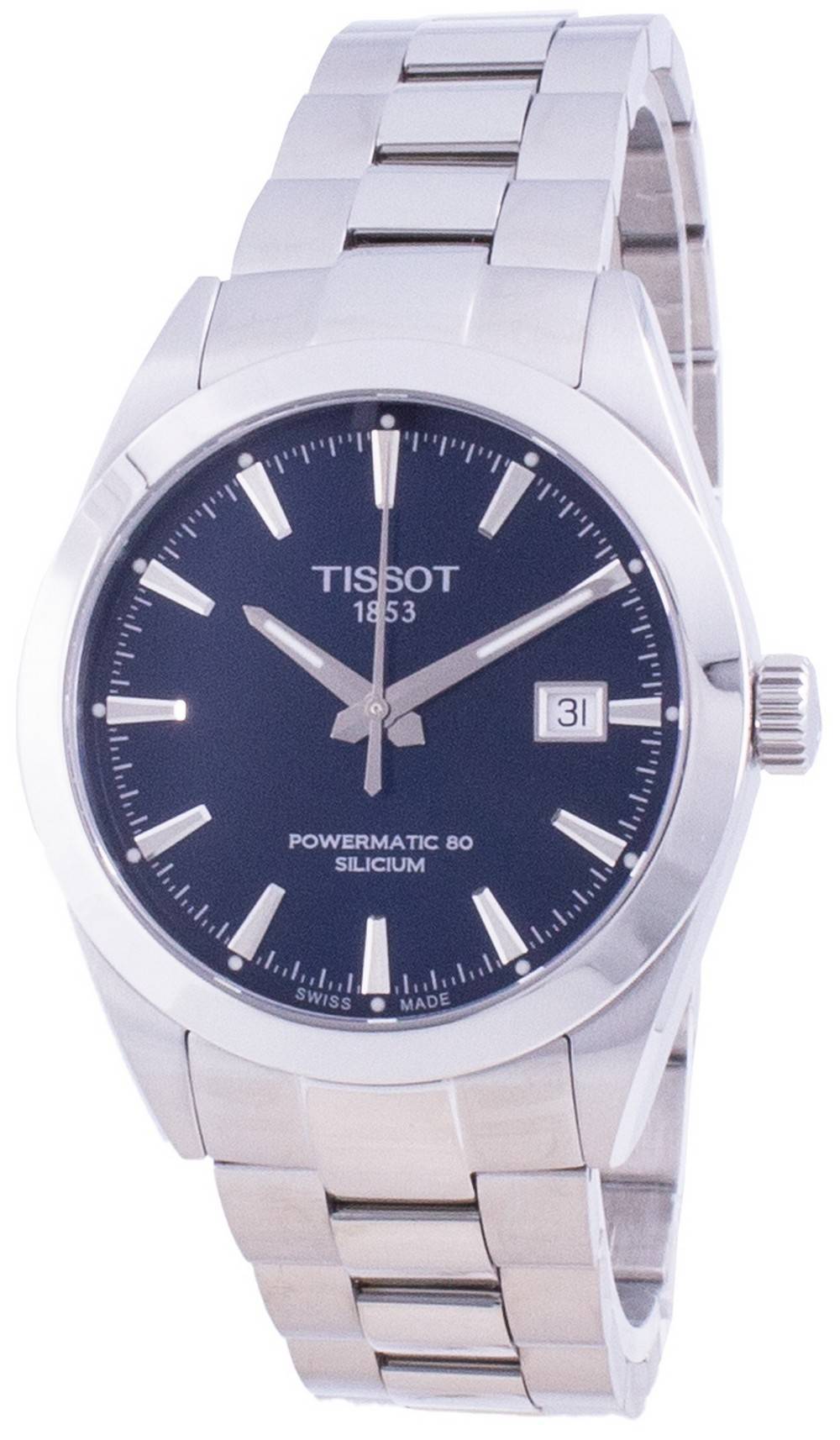 Tissot Automatic movement Black Stainless steel Male T127.407.11.041.00. A brand-new Tissot watch featuring a Black dial and a Stainless steel strap. Side view.